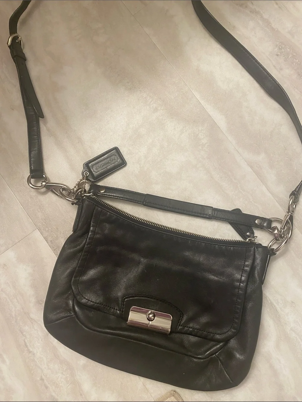 Coach Black Leather Crossbody with Turn-Lock Accent